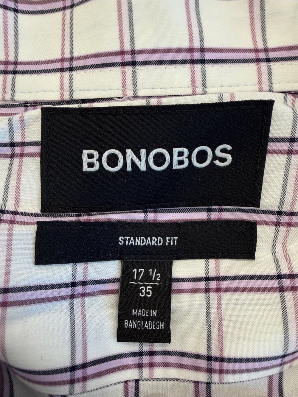 Bonobos Standard Fit Dress Shirt - 17.5/35 - Purple & Navy Check - NWOT - Picture 2 of 3